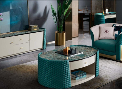 Coffee table base cabinet Wood Leather Turkis Modern new 2 pcs. Design Furniture