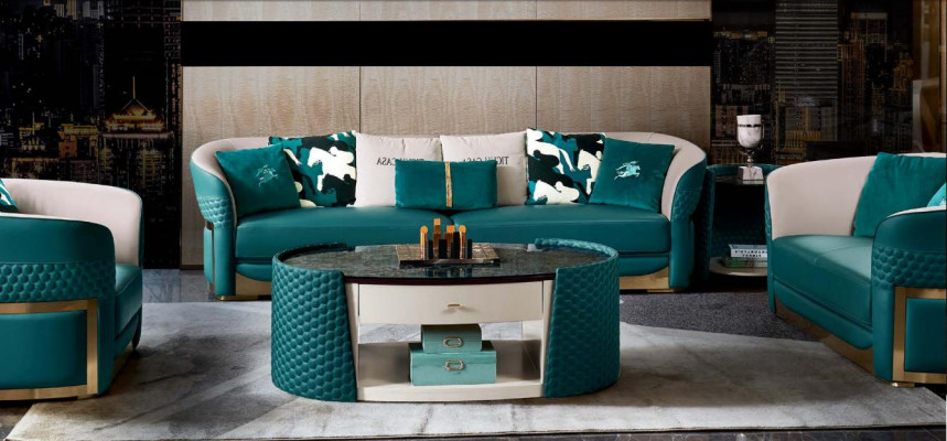 Sofa 3 Seater Turkis Leather Luxury Modern Design Furniture Italian