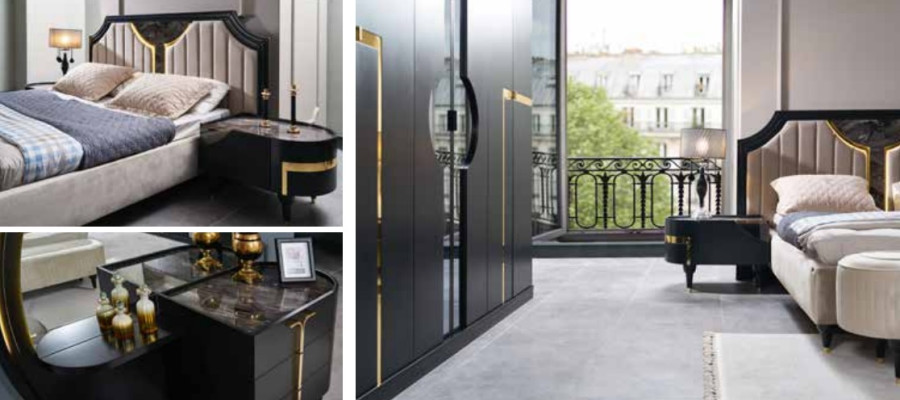 Bed 2x Bedside table 3 pieces. Set Design Luxury Complete's Sets Bedroom Complete