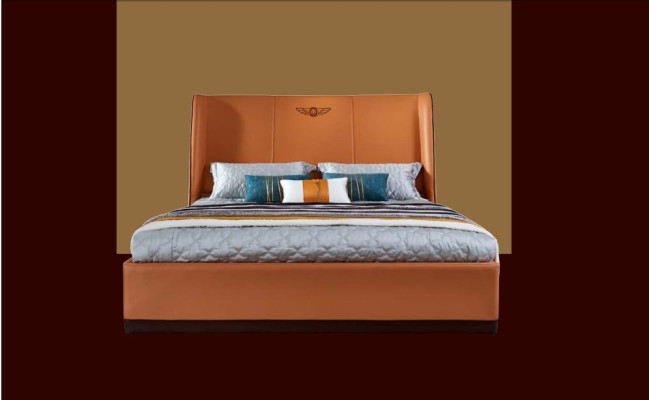 Bed 2 x Bedside table Bedroom Orange Creative Modern Furniture Wood Luxury Beds