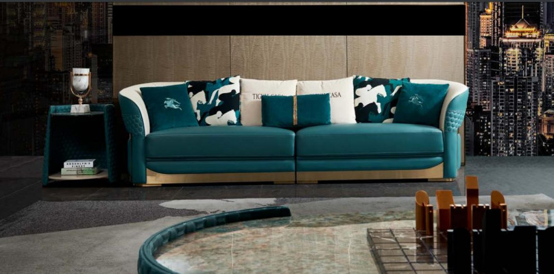 Sofa 3 Seater Turkis Leather Luxury Modern Design Furniture Italian