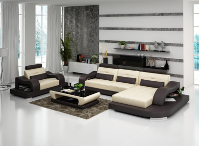 Living landscape Corner sofa L-shape Armchair Set Suite Leather Couch 2-piece.