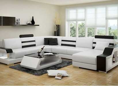 Sofa L-shape leather sofa Couch Living landscape Suite Design Corner sofa