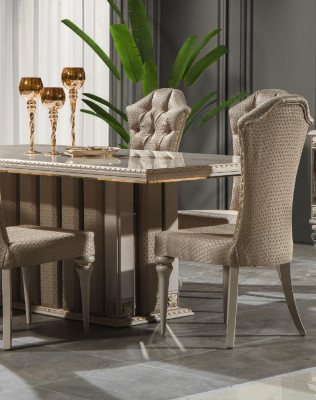 Luxury Dining set Dining room Dining table Chairs Beige Set Wood 8pcs