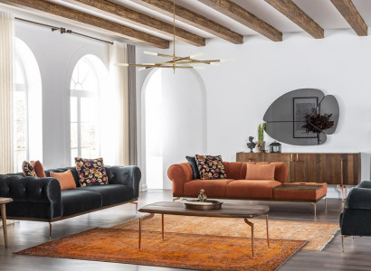 Sofa set 321 Seater Sofa Sofas Fabric Sound System Blue Orange Armchair