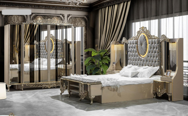 Luxury Suite Bedroom Double Bed Classic Beige Set 5pcs. new