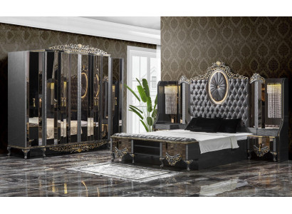 Suite Bedroom Double Luxury Bed Classic Black Set 4pcs