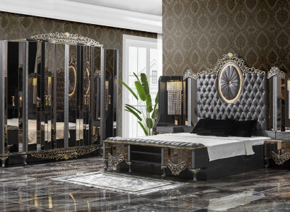 Suite Bedroom Double Luxury Bed Classic Black Set 4pcs