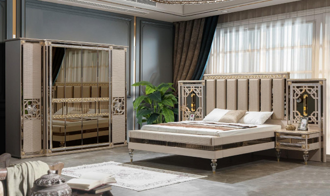 Elegant double bed with bedside tables in luxury design