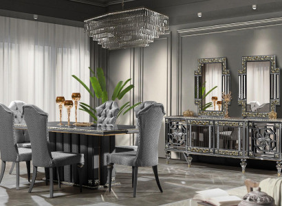 Luxury Dining set Dining room Dining table Chairs Gray Set 8pcs Wood