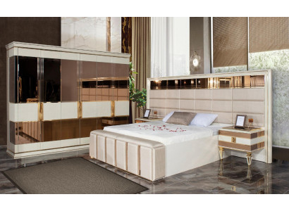 Bedroom Luxury Suite Double bed Modern Beige Gold Set 3pcs new