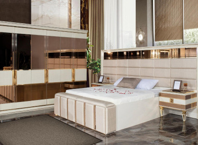 Bedroom Luxury Suite Double bed Modern Beige Gold Set 3pcs new
