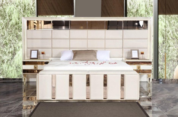 Bedroom Luxury Suite Double bed Modern Beige Gold Set 3pcs new