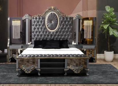 Suite Bedroom Double Luxury Bed Classic Black Set 3pcs.