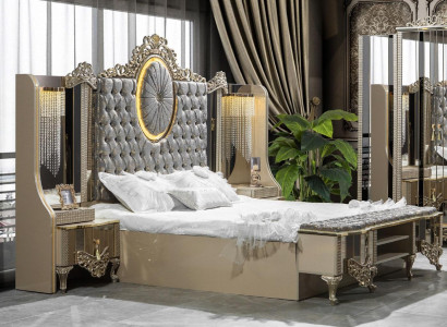 Luxury Suite Bedroom Double Bed Classic Beige Set 3pcs. new