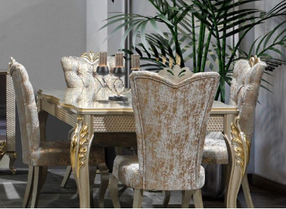 Dining corner Luxury Dining set Dining room Dining table Chairs Beige Set Wood 5pcs