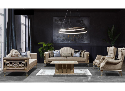 Luxury sofa set Sofa 3311 Seater Armchair three-seater Fabric Beige 4-piece