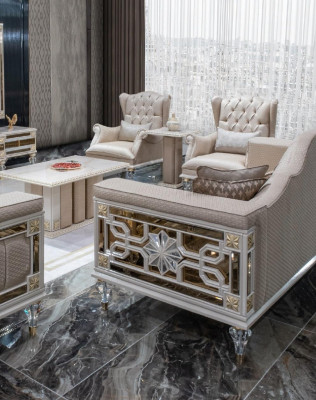 Luxury sofa set Sofa 3311 Seater Armchair three-seater Fabric Beige 4-piece