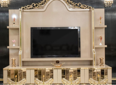 Luxury Wall unit tv stand TV cabinet Lowboard Wood Living room Beige Furniture Sideboard