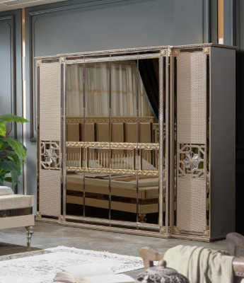 Wardrobe Wardrobe Wood Luxury Cabinets Beige Bedroom Mirror