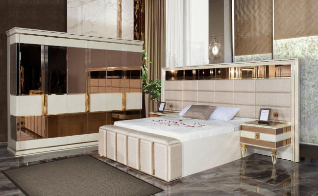 Wardrobe Wardrobe Wood Luxury Cabinets Beige Gold Bedroom Big