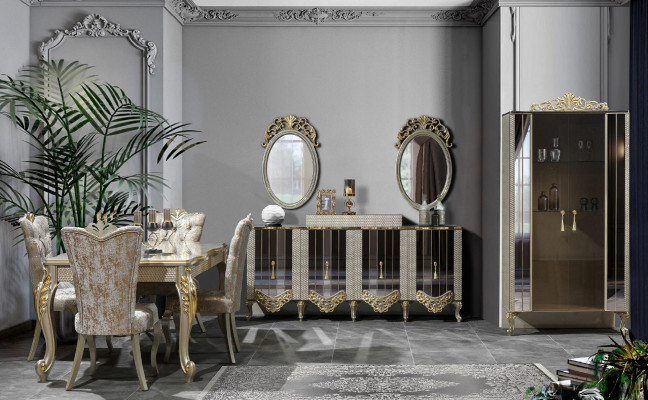 Display case Wardrobe Showcases Wood Luxury Classic Mirror Dining room Beige
