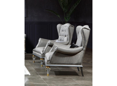 Armchair Wing Chair Fabric Gray Living room Baroque 1 Seater Chesterfield