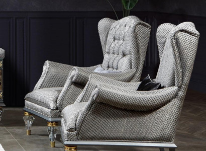 Armchair Wing Chair Fabric Gray Living room Baroque 1 Seater Chesterfield