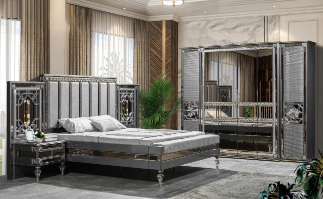 Gray Bedroom French Bed Double bed Classic Wardrobe 4pcs