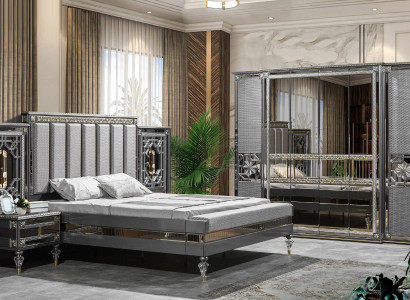 Gray Bedroom French Bed Double bed Classic Wardrobe 4pcs