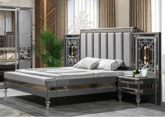 Gray Bedroom French Bed Double bed Classic Wardrobe 4pcs