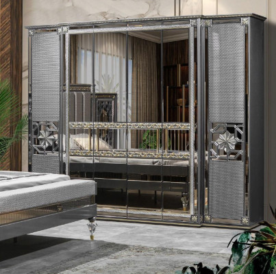 Gray Bedroom French Bed Double bed Classic Wardrobe 4pcs