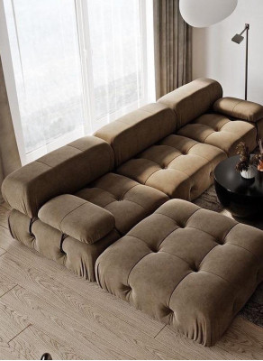 Couch Living landscape Corner sofa Suite Modern Design Sofa Textile Brown L-shape