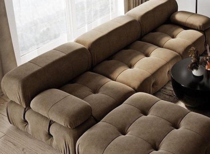 Couch Living landscape Corner sofa Suite Modern Design Sofa Textile Brown L-shape
