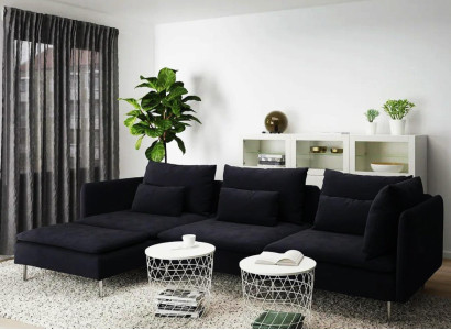 L-shape Couch Living landscape Corner sofa Suite Modern Design Sofa Textile Black