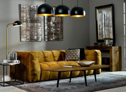 Designer sofa 3-seater brown Chesterfield fabric sofa sofa upholstery sofas textile new