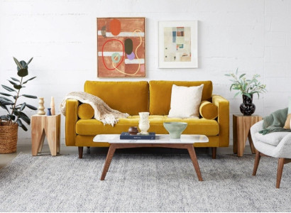 Textile Sofa Design Sofa Upholstery 2-Seater Fabric Couch Country House Style Yellow