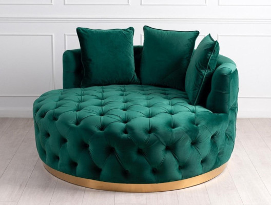 Chesterfield Round Armchair Big Sofa 120x120 Relax Couch Round Seat Cushion Green