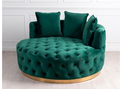Chesterfield Round Armchair Big Sofa 120x120 Relax Couch Round Seat Cushion Green