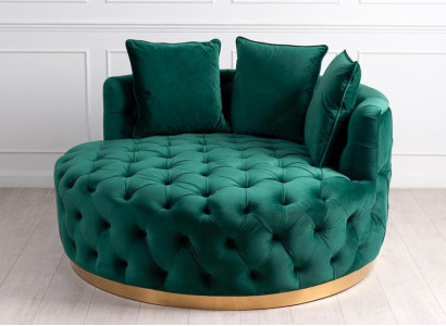 Chesterfield Round Armchair Big Sofa 120x120 Relax Couch Round Seat Cushion Green