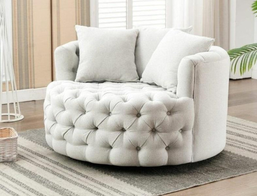 Chesterfield Round Armchair Big Sofa 120x120 Relax Couch Round Seat Cushion Green