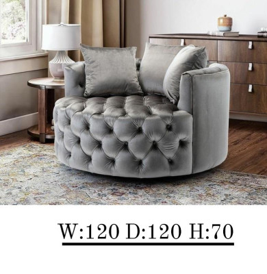 Chesterfield Round Armchair Big Sofa 120x120 Relax Couch Round Seat Cushion Green