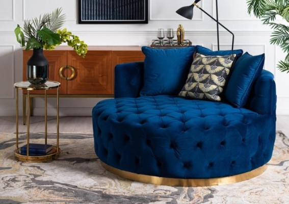 Chesterfield Round Armchair Big Sofa 120x120 Relax Couch Round Seat Cushion Green