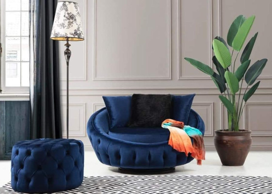 Living room Armchair Polyester Modern Single Seater Round Wood Blue Seater
