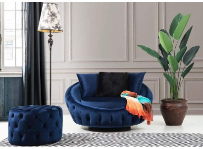 Living room Armchair Polyester Modern Single Seater Round Wood Blue Seater