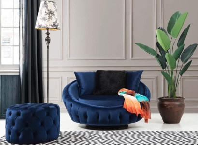 Living room Armchair Polyester Modern Single Seater Round Wood Blue Seater