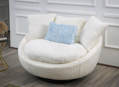 Armchair Polyester for Living room material Wood Textile White Modern