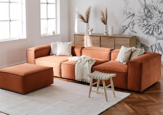 Large Footstool 80x80cm Soft Design Stool Luxury Stool Fabric Orange