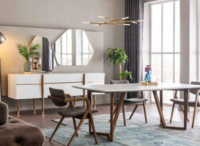Dining set Dining room Dining table Chairs Table Sideboard Set 9pcs Wood White