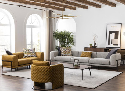 Sofa set Sofas Imitation leather Sofa 321 Seater Modern Yellow Armchair Set